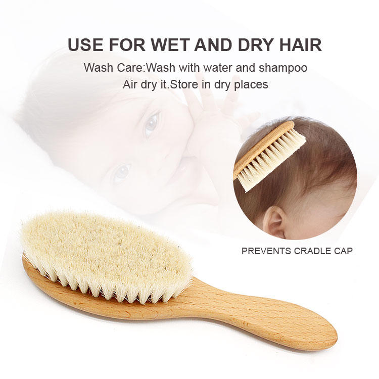 Peine de madera de haya para masaje del cuero cabelludo de lana suave natural, juego de cepillos profesionales para el pelo de bebés recién nacidos