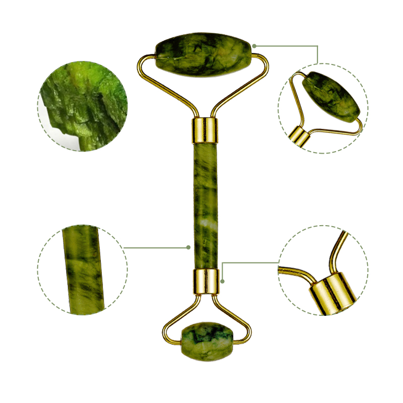 Masajeador facial antienvejecimiento natural verde esmeralda rodillo de jade y gua sha