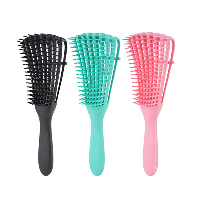 Cepillo profesional para desenredar el cabello de plástico con textura afro 3a a 4c de 8 filas para desenredar el cabello húmedo o seco