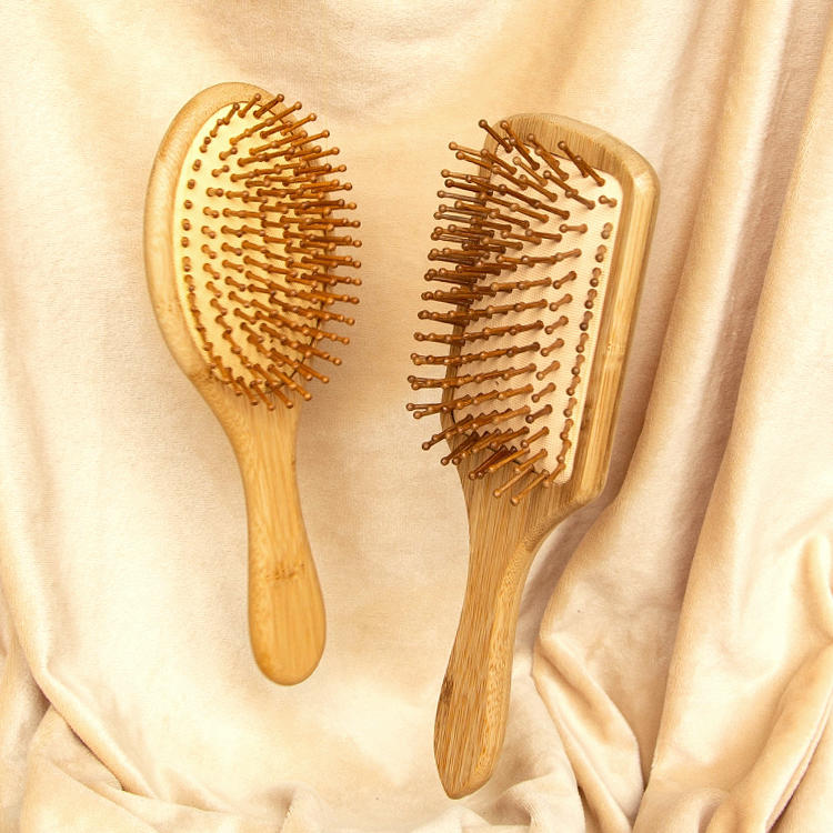 Juego de 3 uds de cepillo de pelo de masaje con paleta y cojín de bambú natural