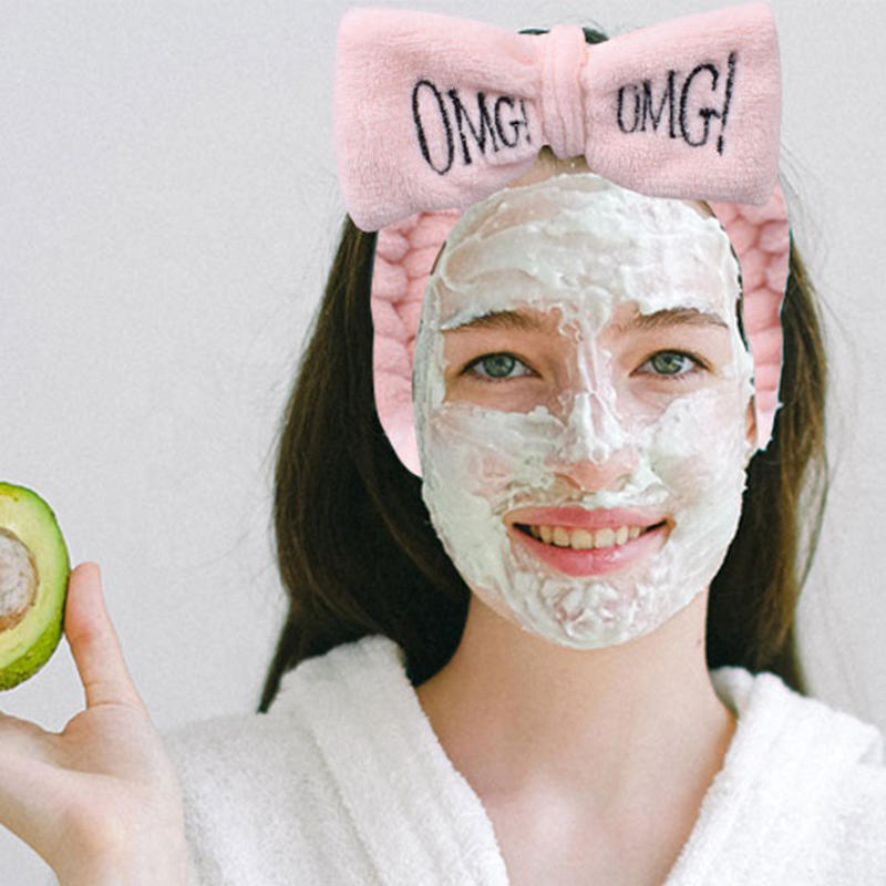 Diadema de maquillaje facial para niñas elásticas con lazo de vellón coral OMG