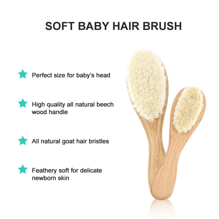 Juego de cepillos de pelo de bebé con mango de madera para masaje de cuero cabelludo con cerdas de lana suave natural suave para recién nacidos