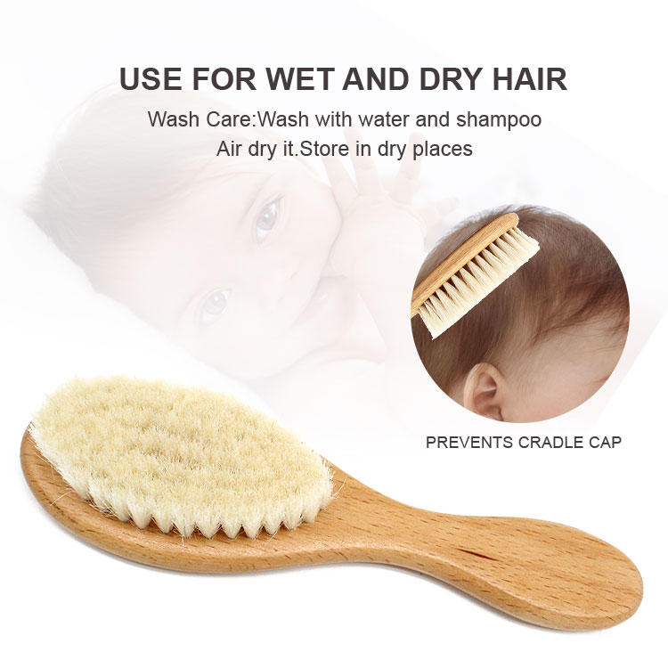 Peine de madera de haya para masaje del cuero cabelludo de lana suave Natural, juego de cepillos profesionales para el pelo de bebés recién nacidos