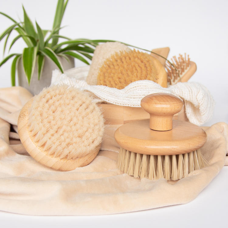 Cepillo de baño seco natural redondo de mano de diferentes especificaciones