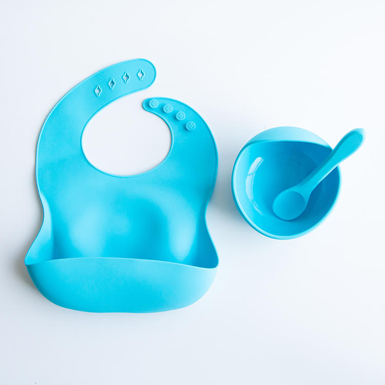 Cuchara de silicona suave portátil ajustable impermeable ecológica, juego de baberos de alimentación para bebés