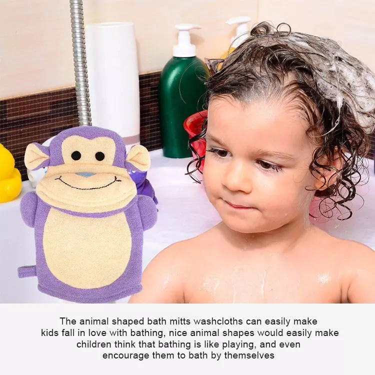 Guantes de baño exfoliantes de esponja de baño de bebé de espuma rica en manopla de animal de dibujos animados lindo suave