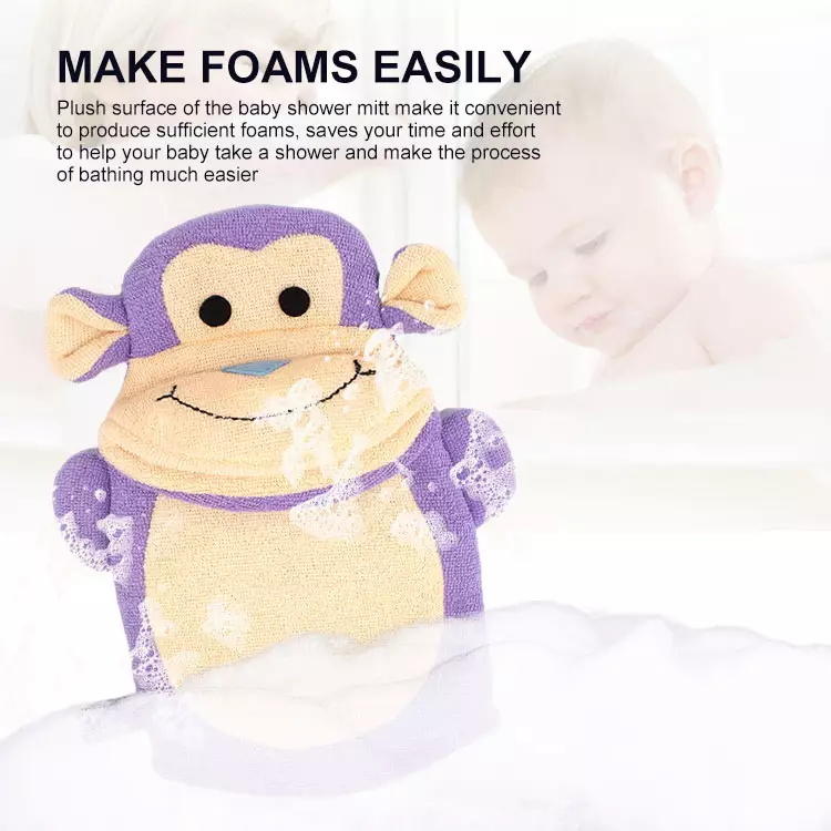 Guantes de baño exfoliantes de esponja de baño de bebé de espuma rica en manopla de animal de dibujos animados lindo suave