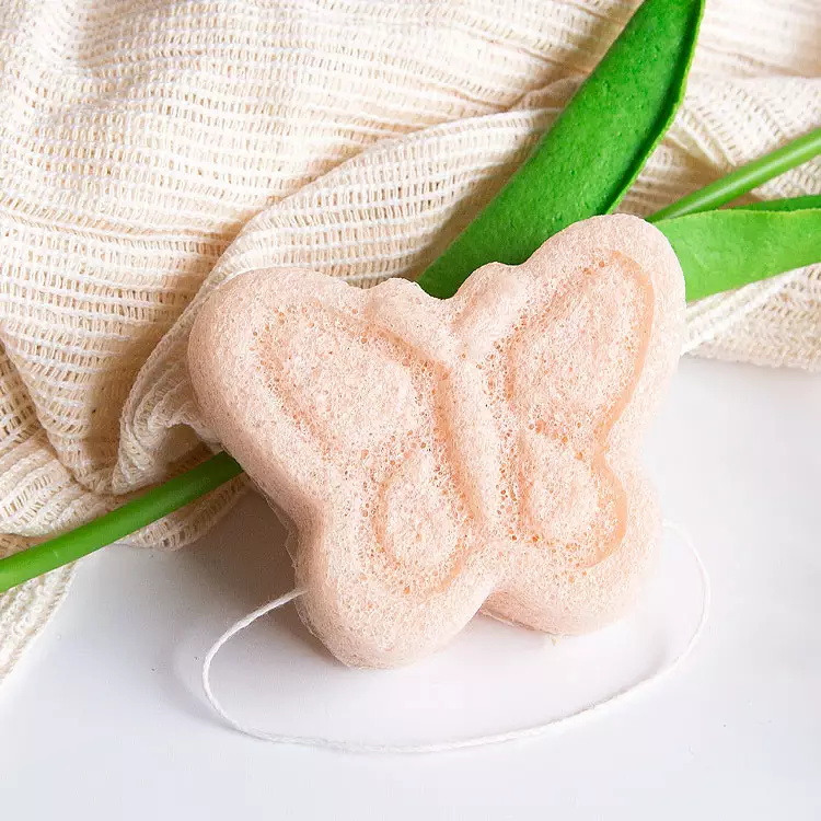 Esponja de konjac de mariposa bonita exfoliante suave y biodegradable, esponja de baño para bebé, esponja para lavado de cara