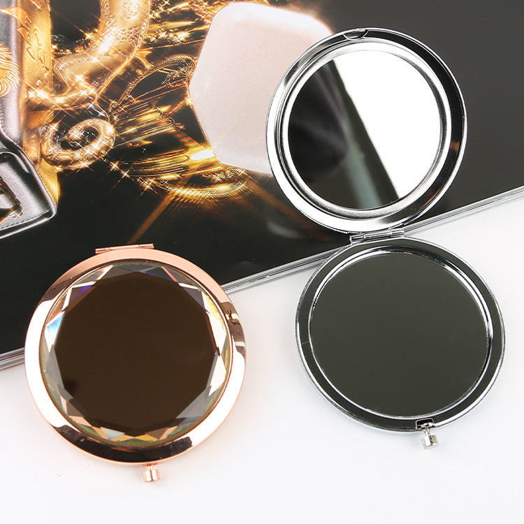 Espejo de bolsillo para niñas con espejo plegable de doble cara con forma de concha de diamante de metal