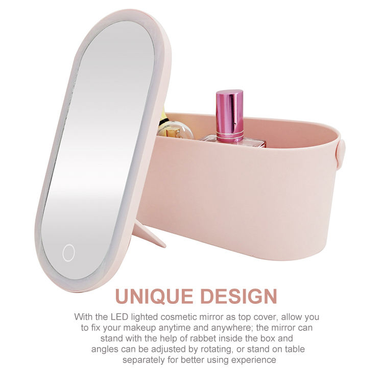 Tocador de mano portátil Caja de almacenamiento de espejo Caja de maquillaje con espejo de maquillaje LED