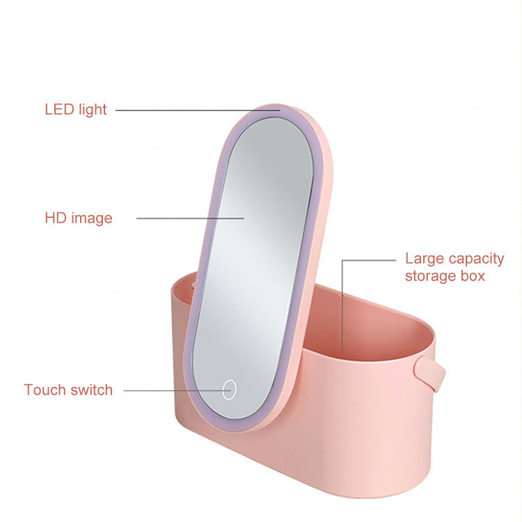 Tocador de mano portátil Caja de almacenamiento de espejo Caja de maquillaje con espejo de maquillaje LED