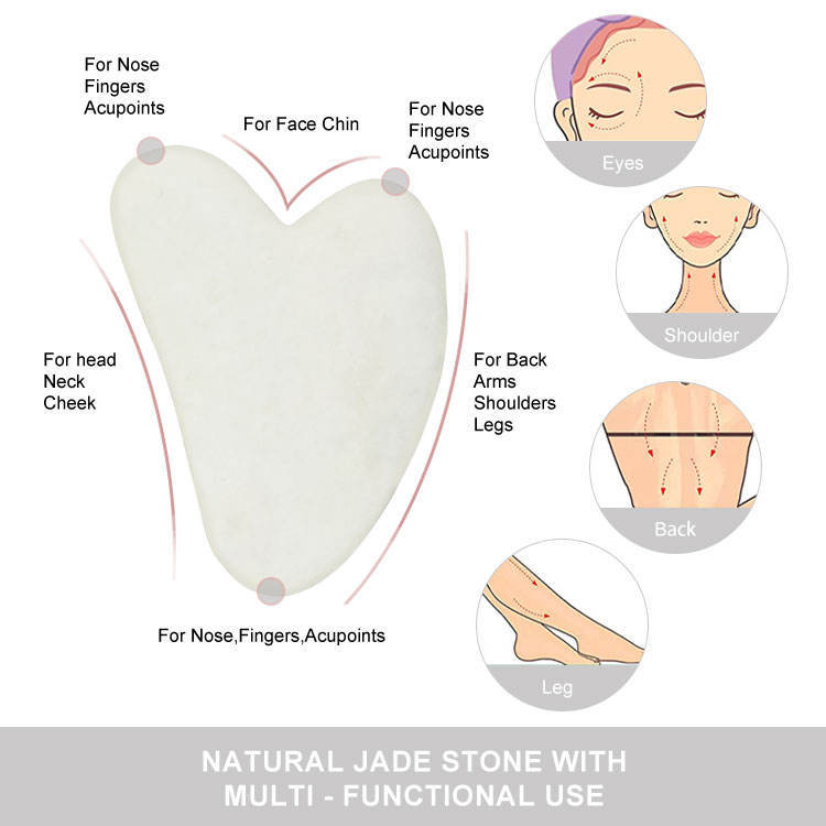 Rodillo facial de piedra de jade blanco esmerilado y juego de 2 piezas de masaje de tablero de almohadilla de Guasha