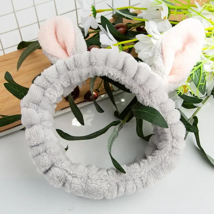 Bonita diadema tridimensional con orejas de conejo, diadema para lavar la cara