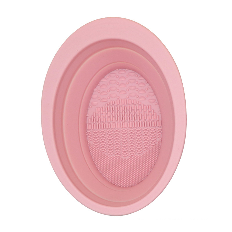 Silicona Plegable Oval Scrub Bowl Limpieza Herramienta de belleza Cepillo Pad