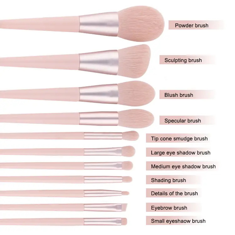 Pink 11pcs Brush Set completo Soft Hair Eyeshadow Makeup Brush con bolsa