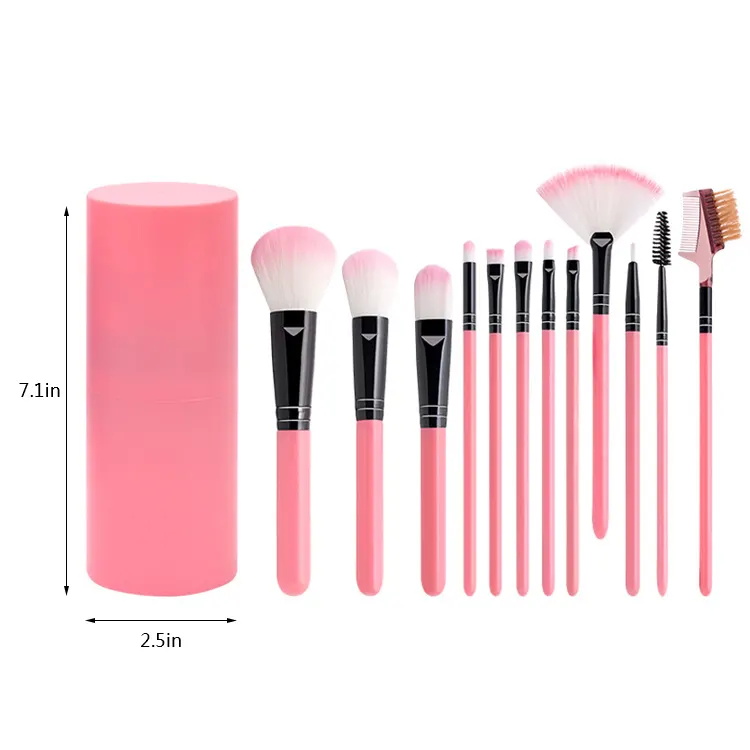 Pelo suave 12pcs Barriles Herramientas de maquillaje Conjunto completo portátil Sombra de ojos Blush Lip Brush