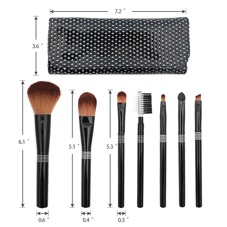 Juego de brochas de maquillaje de la serie Black Bright de gama alta de 7 piezas Herramientas de maquillaje