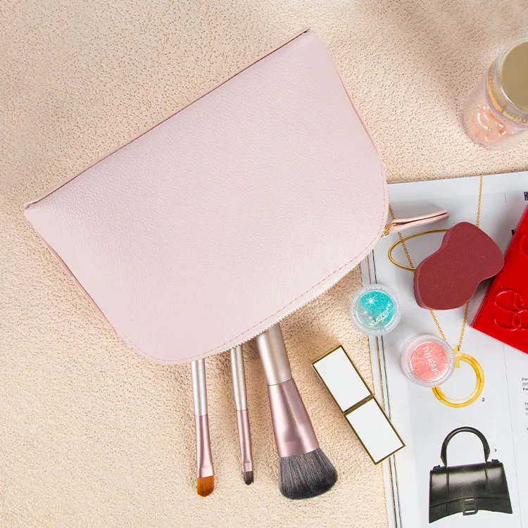 Bolsa de almacenamiento de cosméticos de cuero Bolsa de maquillaje de PU de color sólido