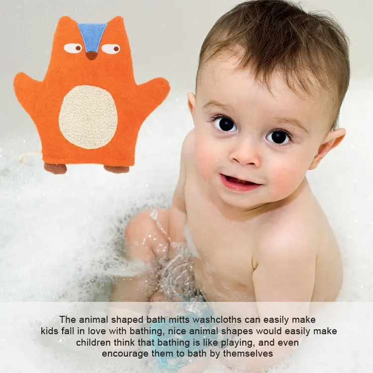 Guantes de toalla de bola de baño de algodón de dibujos animados para niños y bebés
