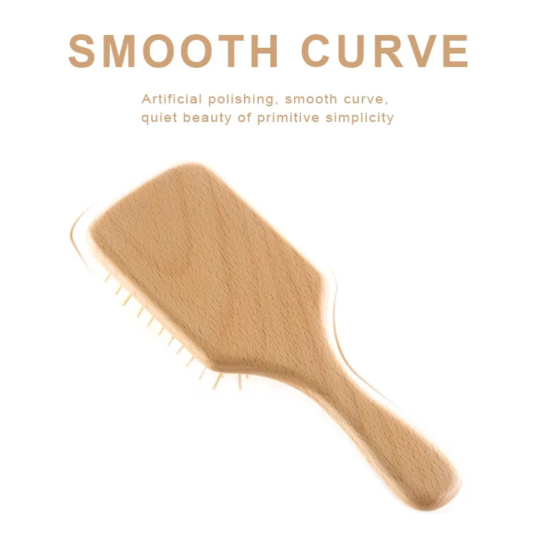 Cepillo de pelo de masaje desenredante con cojín de aire de cerdas de madera natural