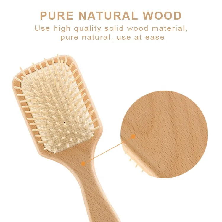 Cepillo de pelo de masaje desenredante con cojín de aire de cerdas de madera natural