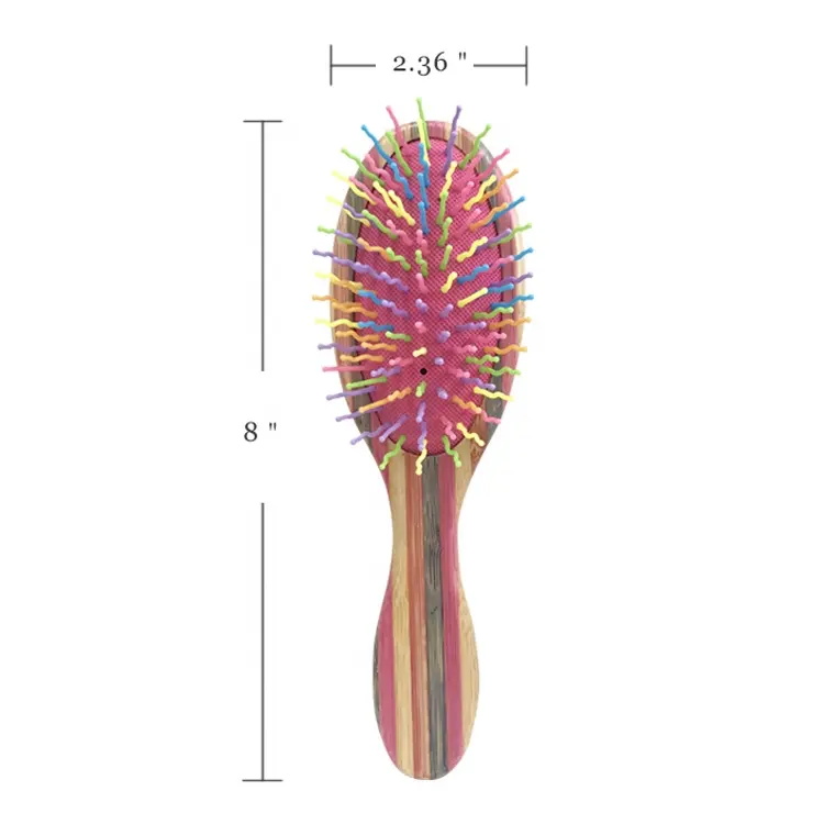 Cepillo desenredante de bambú arcoíris con alfileres de nailon de colores