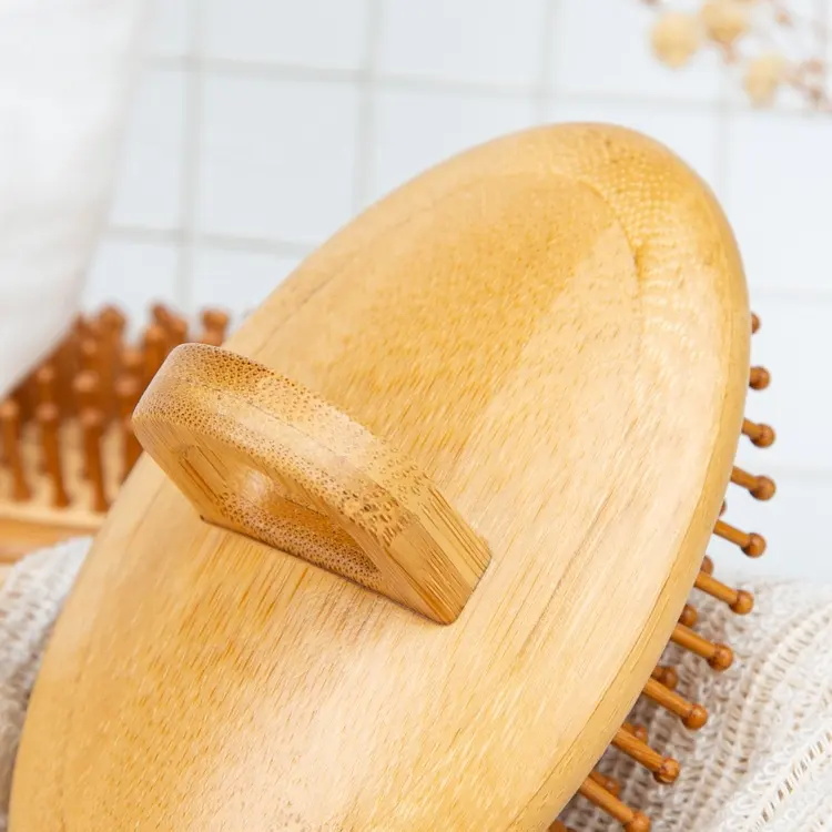 Cojín de aire de masaje de mano Cepillo de pelo de bambú natural Mini