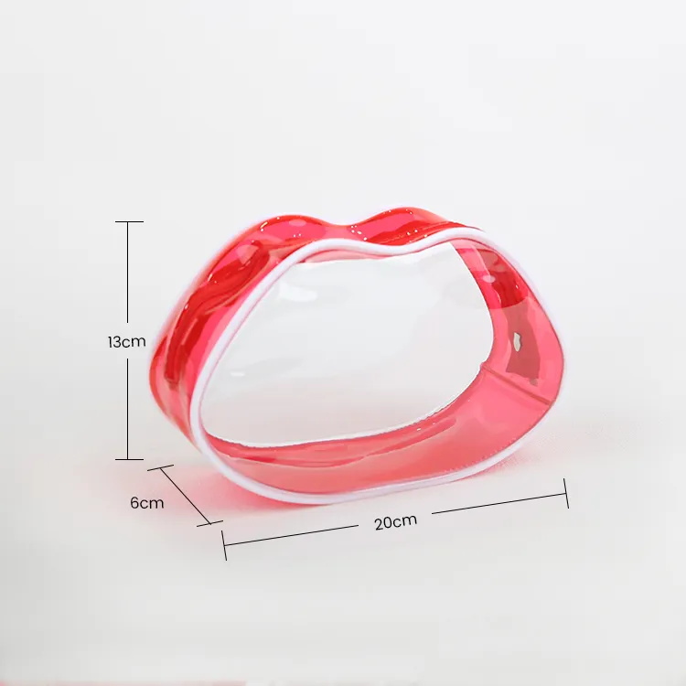 Bolsa de almacenamiento de organizador de maquillaje transparente de PVC en forma de labio rojo