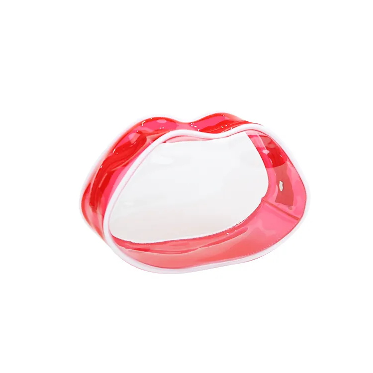 Bolsa de almacenamiento de organizador de maquillaje transparente de PVC en forma de labio rojo