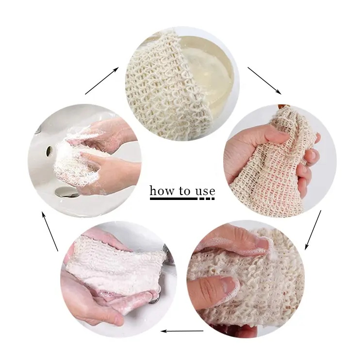 Bolsa de jabón de sisal exfoliante para ducha de baño natural con cordón