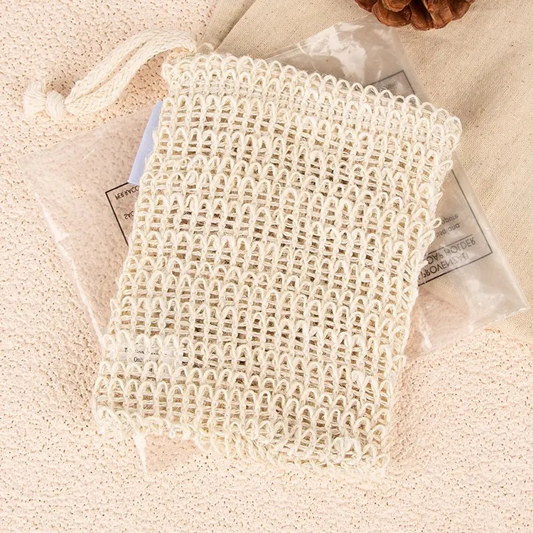 Bolsa de malla de espuma de sisal para colgar, bolsa de jabón de cáñamo y algodón