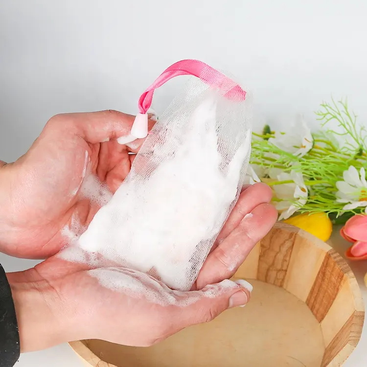 Red de bolsa de jabón limpiador de malla espumosa de doble capa